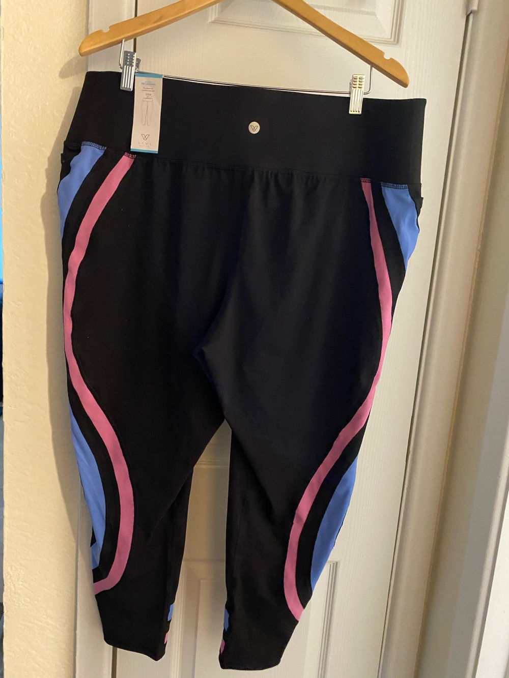 Women’s Black Active Capri with Pink and Blue Trim